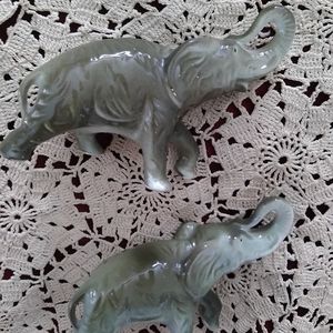 Vintage Elephants Ceramic Good Luck Trunk Up Japan